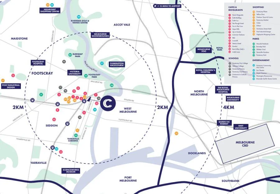 Amenity map showing the hospital, university and schools within 2km